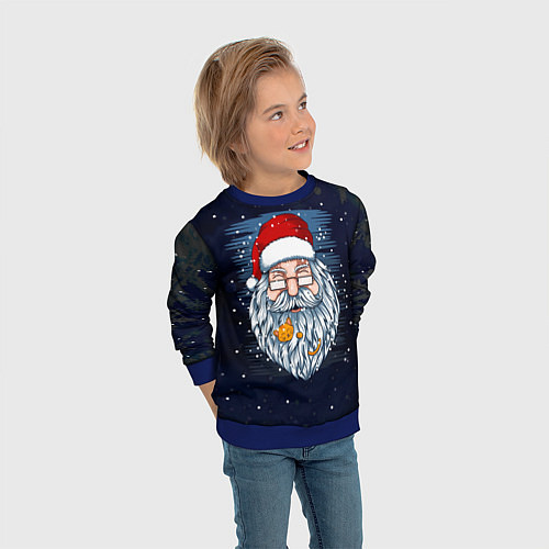 Детский свитшот Санта с котиком / 3D-Синий – фото 3