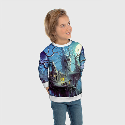 Детский свитшот Коттедж ведьмы - нейроарт фантазия / 3D-Белый – фото 3