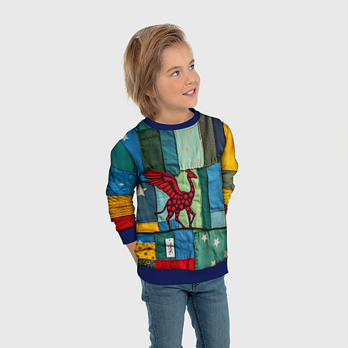 Детский свитшот Пэчворк с драконом / 3D-Синий – фото 3