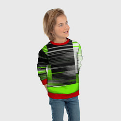 Свитшот детский Белые вертикальные полосы на чёрно-зелёном фоне, цвет: 3D-красный — фото 2