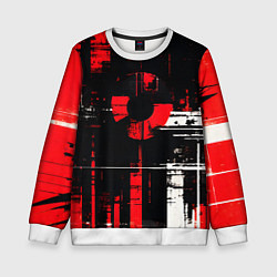 Детский свитшот Красно-белый гранж на чёрном фоне