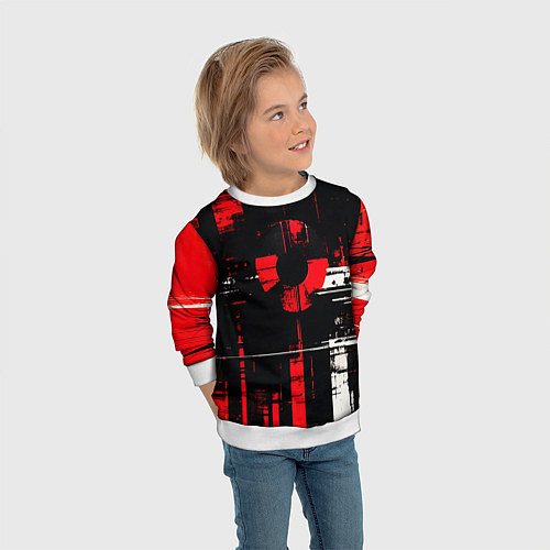 Детский свитшот Красно-белый гранж на чёрном фоне / 3D-Белый – фото 3