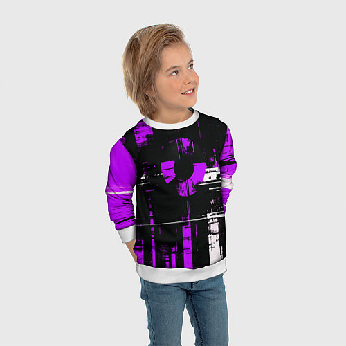 Детский свитшот Фиолетово-белый гранж на чёрном фоне / 3D-Белый – фото 3