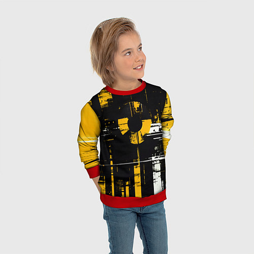 Детский свитшот Жёлто-белый гранж на чёрном фоне / 3D-Красный – фото 3