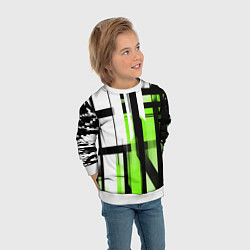 Свитшот детский Чёрно-зелёные вертикальные и горизонтальные полосы, цвет: 3D-белый — фото 2