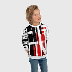 Свитшот детский Чёрно-красные вертикальные и горизонтальные полосы, цвет: 3D-белый — фото 2