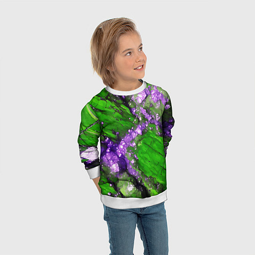 Детский свитшот Фиолетовый минерал в зелёном камне / 3D-Белый – фото 3