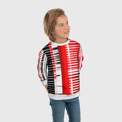 Детский свитшот Белые полосы на чёрно-красном фоне / 3D-Белый – фото 3