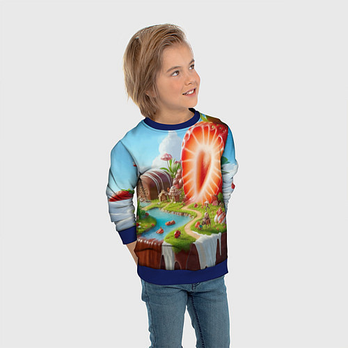 Детский свитшот Клубничная планета - нейроарт фантазия / 3D-Синий – фото 3