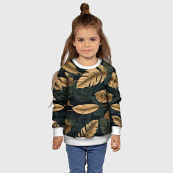 Свитшот детский Золотые листья монстеры и перья, цвет: 3D-белый — фото 2