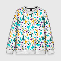 Детский свитшот Бирюзовые желтые треугольники на белом