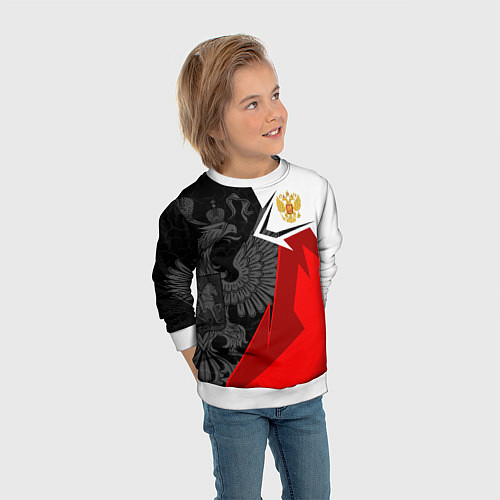 Детский свитшот Герб России - красно-белый / 3D-Белый – фото 3