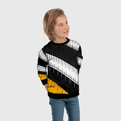 Свитшот детский Диагональные чёрно-белые полосы на жёлтом фоне, цвет: 3D-черный — фото 2