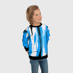 Свитшот детский Вертикальные чёрно-белые линии на синем фоне, цвет: 3D-черный — фото 2