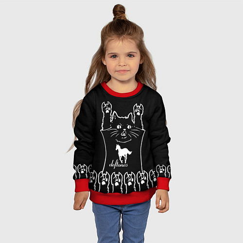 Детский свитшот Deftones: cat rock / 3D-Красный – фото 4