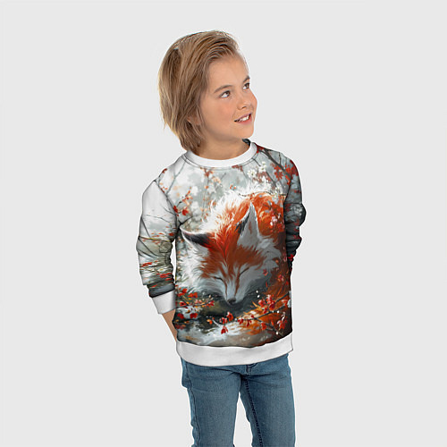 Детский свитшот Милая лисичка в лесу / 3D-Белый – фото 3