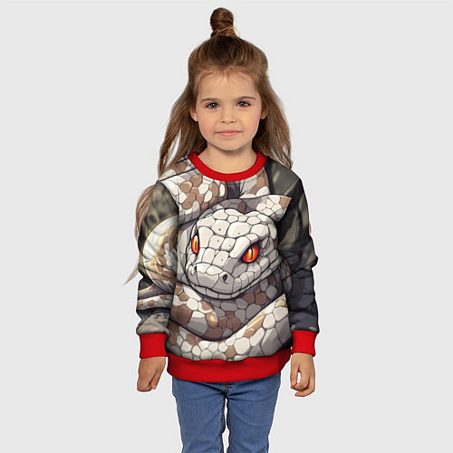Детский свитшот Бежевая змея с красными глазами / 3D-Красный – фото 4