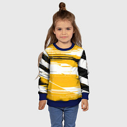 Свитшот детский Горизонтальные чёрно-белые линии на жёлтом фоне, цвет: 3D-синий — фото 2