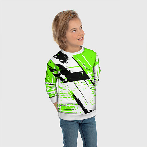 Детский свитшот Diagonal black and green stripes on a white backgr / 3D-Белый – фото 3