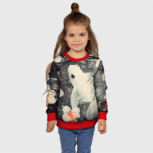 Детский свитшот Рыбка с цветами - нейросеть / 3D-Красный – фото 4