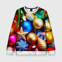 Свитшот детский Новогодние украшения, цвет: 3D-белый