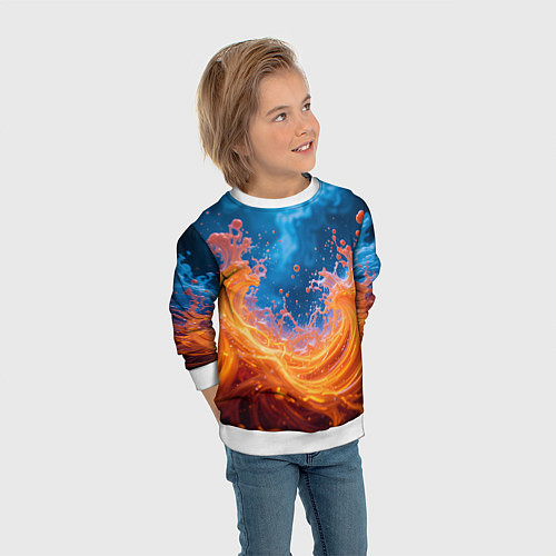 Детский свитшот Яркое пламя в воде / 3D-Белый – фото 3
