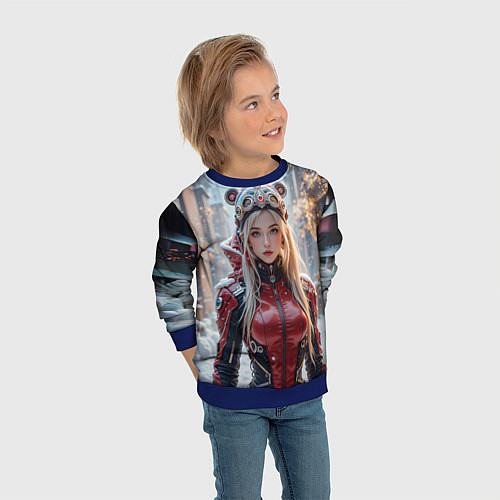 Детский свитшот Девушка в кибер костюме / 3D-Синий – фото 3