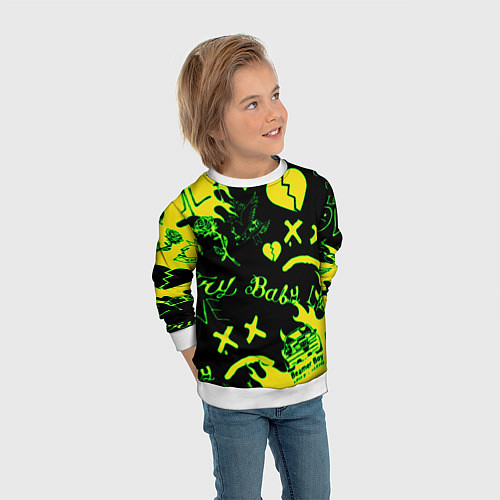 Детский свитшот Lil Peep кислотные автографы / 3D-Белый – фото 3