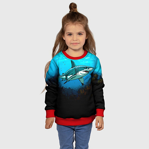 Детский свитшот Акула в синем море / 3D-Красный – фото 4