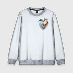 Детский свитшот Сердце и ветка цветущая сакура с цветами