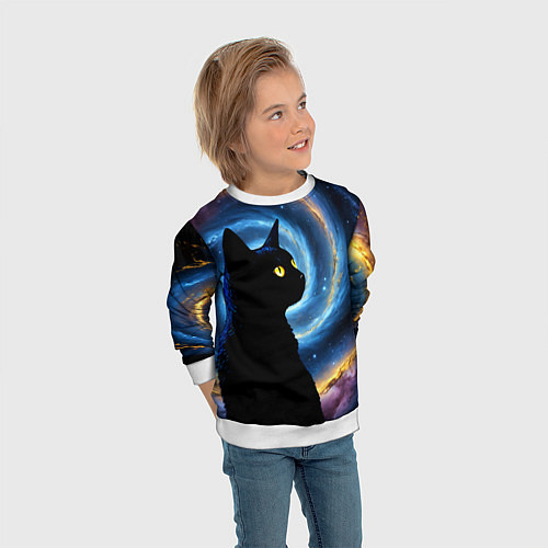 Детский свитшот Кот на фоне космоса / 3D-Белый – фото 3
