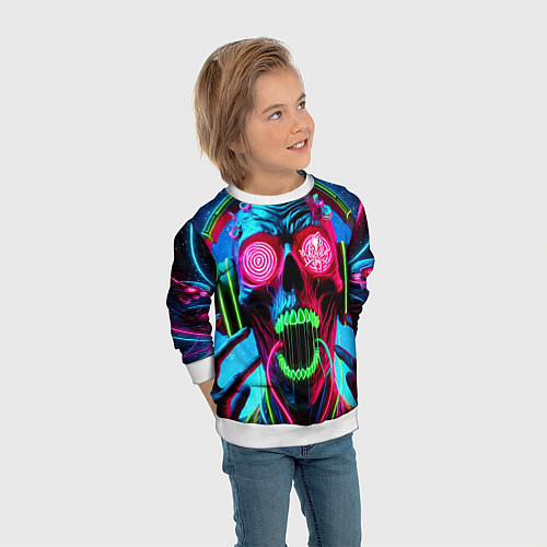 Детский свитшот Metallica - neon skull with headphones / 3D-Белый – фото 3