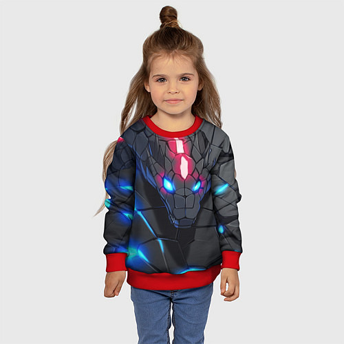 Детский свитшот Кибер-змея / 3D-Красный – фото 4