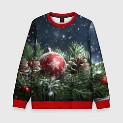 Свитшот детский Новогодний шар и шишка, цвет: 3D-красный