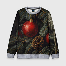 Детский свитшот Красные новогодние шары с шишкой