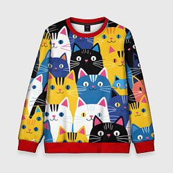 Свитшот детский Много цветных котиков, цвет: 3D-красный