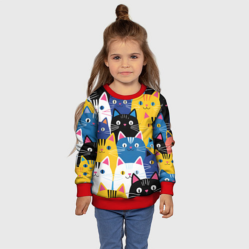Детский свитшот Много цветных котиков / 3D-Красный – фото 4