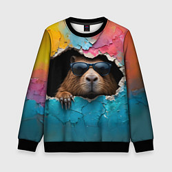Свитшот детский Капибара в стене, цвет: 3D-черный