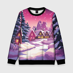 Детский свитшот Новогодние домики и фиолетовый закат