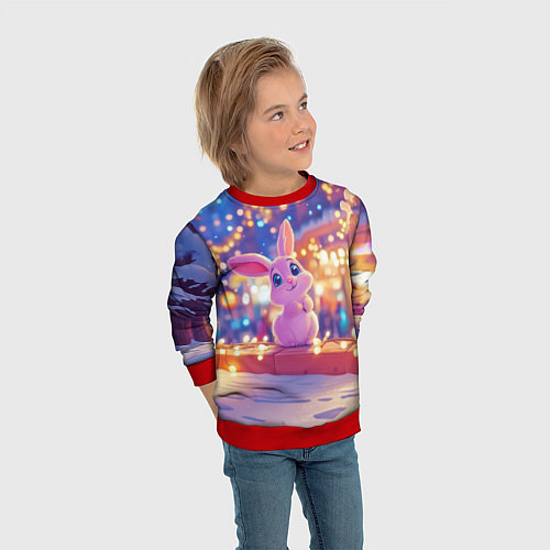 Детский свитшот Новогодняя зайка / 3D-Красный – фото 3