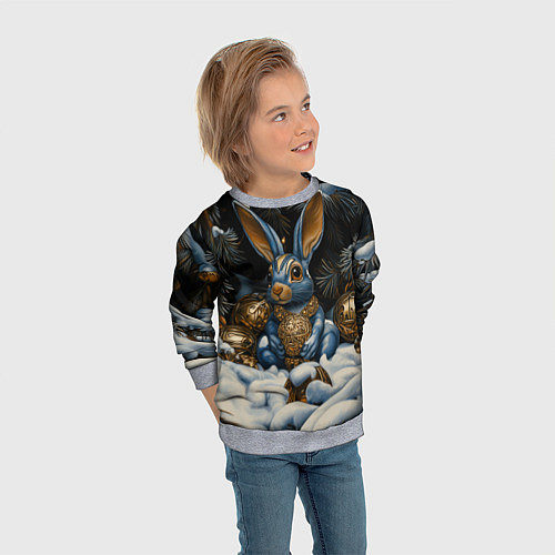Детский свитшот Новогодний кролик под елкой / 3D-Меланж – фото 3