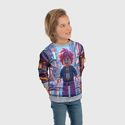 Свитшот детский Роблокс с розовыми волосами, цвет: 3D-меланж — фото 2