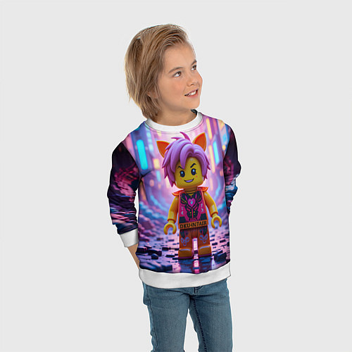Детский свитшот Роблокс с фиолетовыми волосами / 3D-Белый – фото 3