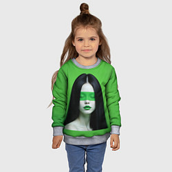 Свитшот детский Pop art девушка на зеленом фоне, цвет: 3D-меланж — фото 2