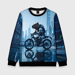 Свитшот детский Капибара мотоциклист, цвет: 3D-черный
