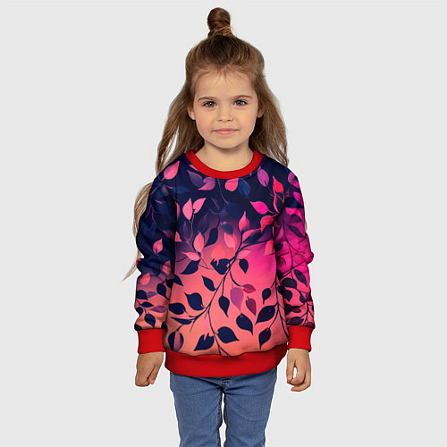 Детский свитшот Листья на градиентном фоне -нейросеть / 3D-Красный – фото 4