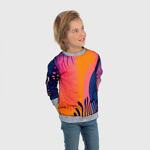 Детский свитшот Векторная абстракция с растениями - нейросеть / 3D-Меланж – фото 3