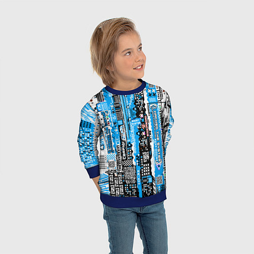 Детский свитшот Киберпанк паттерн синий / 3D-Синий – фото 3
