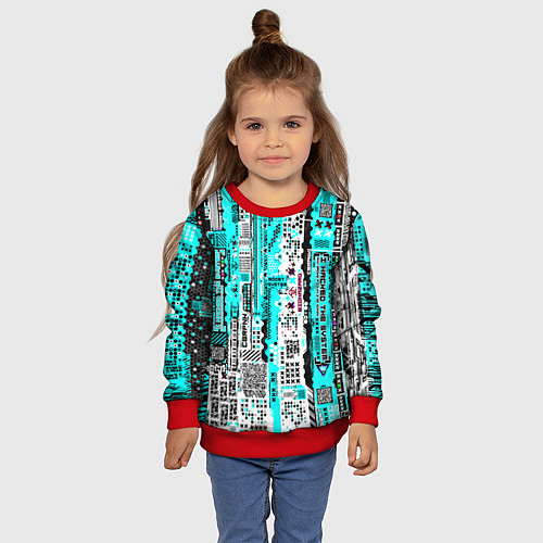 Детский свитшот Киберпанк паттерн голубой / 3D-Красный – фото 4