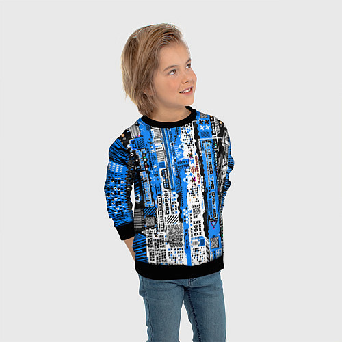 Детский свитшот Киберпанк паттерн синий / 3D-Черный – фото 3